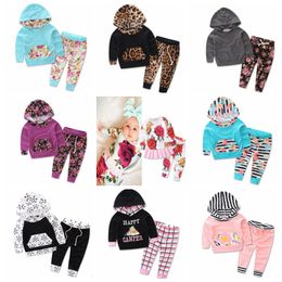 5 month to 3years baby girls boys spring autumn outfits long sleeve hooded hoodies+pants 2pcs floral suits kids children casual outfits