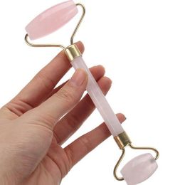 50pcs pink Double Head Massage Roller Natural Rose Crystal Quartz Jade Stone Anti Wrinkle Facial Body Beauty Health Tool