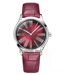 New 428.18.36.60.11.001 Steel Case Diamond Bezel Red Dial Swiss Quartz Womens Watch Big Roma Markes Red Leather Strap Watches Hello_watch