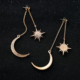 Woman's Shiny Crystal Star Moon Earrings Gold Colour Crescent Star Charming Earrings for Women Diamond earringsT2C5135