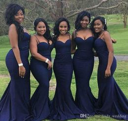 2019 Dark Navy Country Style Negerian South African Bridesmaid Dress Garden Wedding Party Guest Maid of Honour Gown Plus Size Custom Made