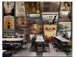 Customised 3d mural wallpaper photo wall paper Vintage nostalgic old Shanghai on the beach bar personality 3d restaurant bar background wall