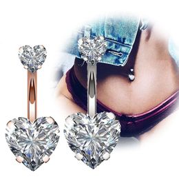 diamond belly button jewelry Australia - 316L Surgical Steel 14g Belly Button Rings Clear Diamond Zircon CZ Navel Rings Belly Jewelry Love Heart White Rose Gold
