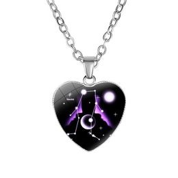 12 Constellation Necklace Zodiac Sign Heart love Necklace pendant designer Women Fashion Jewellery Gift