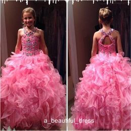 Plus Size Girl Pageant Dress Hot Pink Lovely Tiers Organza Skirt Backless Ruched Long Kids Formal Gowns Party Celebrity Dress FG1319