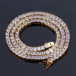 New hip hop men tennis chain necklace Jewellery real 18k gold plated diamond chain long necklace with zircon mens Jewellery 6mm 18"-30"