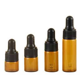 Hot Sale 1ml 2ml 3ml Amber Glass Bottles Empty Mini Glass Dropper Bottles With Black Cap For Essential Oil E liquid LX1760