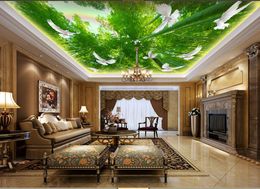 Custom 3D Wallpaper RollBamboo Forest Dove Rainbow Nature Landscape Zenith Bedroom Living Room Ceiling Decoration Mural Wall