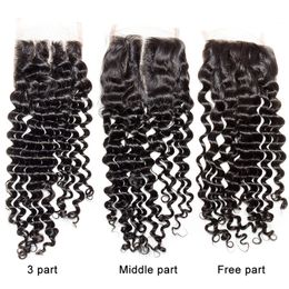 10A Top Lace Closure Virgin Brazilian Peruvian Malaysian Indian Body Wave Straight Loose Deep Kinky Curly Human Hair Closures Can Bleach Dye