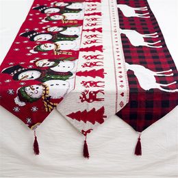 Christmas Decorative Elk Table Runner Linen Buffalo Check Tablecloth With Tassel Xmas Home Party Supplies Wedding Decorations JK1910XB
