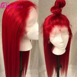 Red Lace Front Synthetic Wigs Pre Plucked 13X4 Deep Part Straight cosplay party Wig For Black Women 150% Density