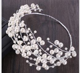 European and American pearl crown white handmade headdress wedding veil accessories bridal Jewellery