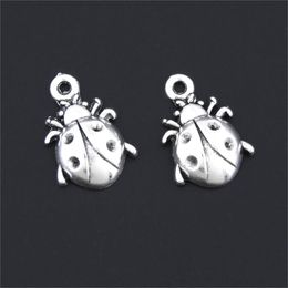 100Pcs Silver Colour Mini Ladybug Charms Insect Pendant Making Necklaces Bracelet Handcraft Jewellery Wholesale 12X19mm A3217