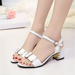 Hot Sale-Size 34-43 Gladiator Leather High Heels Sandals Women Strap Buckle Thick Heels Summer Ladies Metal T-strap Shoes Woman Sandals 2018