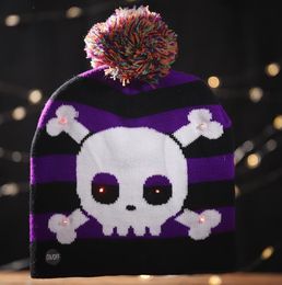 LED Light Up Hat Beanie Knit Winter Warm Cap Kids Adult Pumpkin Ghost Knit BeanieHalloween Christmas Holiday Hats Fun Party Dress Up