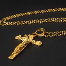 Edelstahl Männer Kette Christian Schmuck Geschenke Vintage Kreuz INRI Kruzifix Jesus Stück Anhänger Halskette Gold