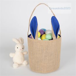 Easter bunny ears basket,Cute Easter Rabbit Basket Round Canvas Gift bag cartoon cute Bunny tails bucket Put Easter rabbit DIY pail buckets