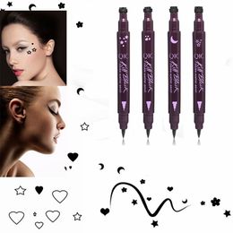 Double-head Black Liquid Eyeliner Pencil Easy to Wear Makeup Star Heart Moon Flower Stamp Waterproof Mark Seal Tattoo Eye Liner