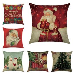 Pillowcase Claus Cushion Cover 45*45cm Linen Digital Printed Merry Christmas Santa Tree Dog for Sofa Bed Car