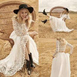 country style wedding dresses two pieces long sleeve lace boho wedding gowns rembo styling buttons back bridal dress vestido de novia