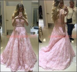 Charming Lace Beads Pink Evening Dresses Party Ball Sleeveless Plus Size Formal Vestido de noche African A-Line Celebrity Pageant Prom Gowns