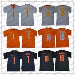 NCAA Tennessee Volunteers Jersey Mens 1 Jason Witten 16 Peyton Manning Ed College Football Jerseys Orange White Grey Best Quality