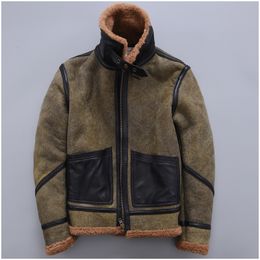 2 colours AVIREXFLY sheepskin leather jackets with pockets slim fit men soft flight leather jacket with lamb fur collar