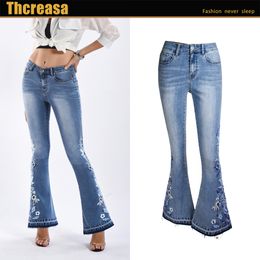 hot sale Flared And Embroidery Jeans Women'S Floral Skinny Denim Pants Woman Plus Size Wide Leg Jeans