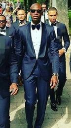 Newest One Button Navy Blue Wedding Groom Tuxedos Shawl Lapel Groomsmen Mens Dinner Blazer Suits (Jacket+Pants+Tie) NO:1853