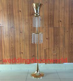 New style Gold Candle Holders Metal Candlestick Flower Vase Table Centerpiece Event Flower Rack Road Lead Wedding Decoration decor143