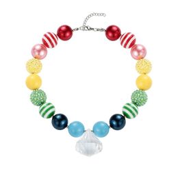 Girl Rainbow necklace with diamond Children Candy Color Chunky Bubblegum Pendant Necklace Kids Party Jewelry gift Accessories