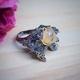 Fashion-Amazing Goldfish design Ring Hyperbolic Jewellery Gun Black Water melon brown stone Irrecgular large Rings