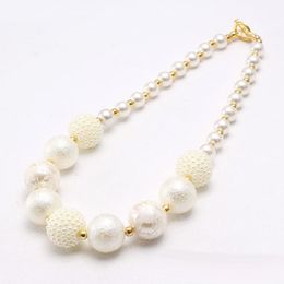 Beige Color Kid Chunky Pearl Beads Necklace Fashion Bubblegume Bead Chunky Necklace Jewelry Baby Kid Girl