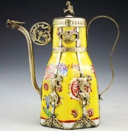 Superb Chinese Tibet Silver Porcelain Monkey Lid Tea Pot
