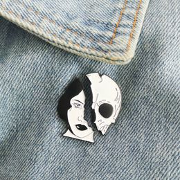punk pins Canada - Dead Lovers Woman Skeleton Face Enamel Pins Custom Skull Brooches Bag Clothes Lapel Pin Badge Punk Cool Jewelry Gift