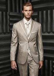 New Design Khaki Groom Tuxedos Notch Lapel Two Button Groomsmen Mens Wedding Dress Excellent Man Suit(Jacket+Pants+Vest+Tie) 880