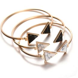 Geometric Triangle Open Bracelet Cuff Bangle Punk Marble Pattern Stone Adjustable Charm Bracelets Pulseras Statement Jewellery Gift for Women