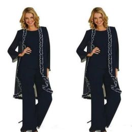 Dark Navy Long Mother of the Bride Pant Suit with Jacket Plus Size Lace Women Prom Evening Wear Formal Pantsuit Garment