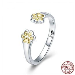 -925 Sterling Silver Point PAW Dog Lovely Band Band Anillos para las mujeres Ladies Chapado en oro Diseño Gato Girl Jewelly