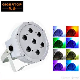 -Tiptop Stage Light TP-P07B Color blanco Shell 7x12W RGBW Plano LED PAR LUTE 4IN1 COLOR MEZCLA DE MEZCLA IN / OUT Ventilador de enfriamiento silencioso 4/8 canales