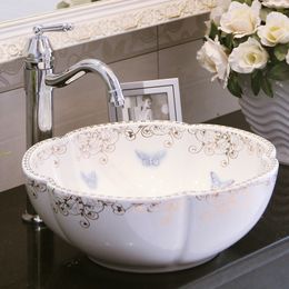 Europe Vintage Style Art wash basin Ceramic Counter Top Wash Basin Bathroom Sinks porcelain vessel bathroom sinks