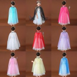 10 Colours Baby Snow Queen Cloak Sequin Cape Kids Cosplay Costume Children Cartoon Capes Princess Veil Birthday Party Halloween Poncho M1725