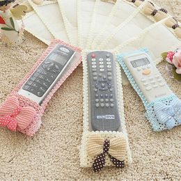 Wholesale- Lovely Bowknot Lace Remote Control Dustproof Organizer Storage Bag TV Air Condition Cover Textile Protective Bag 3 Size 3 Color