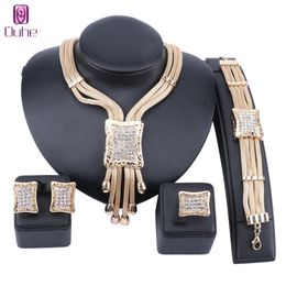 Fashion African Beads Jewelry Set Brand Exquisite Dubai Gold Colorful Crystal Jewelry Nigerian Woman Wedding Bridal