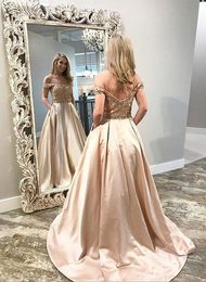 Champagne Off The Shoulder Formal A-line Dresses Prom Dress Beading Crystal Sequins Dresses Evening Wear 2019 Evening Gowns Party Dress