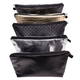 Black Skull Solid Colour Cosmetic Bag Women PU Leather Makeup Bag Travel Organiser For Cosmetics Toiletry Kit Bag