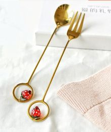 Forks Strawberry pendant gold 410 stainless steel coffee fork dessert spoon