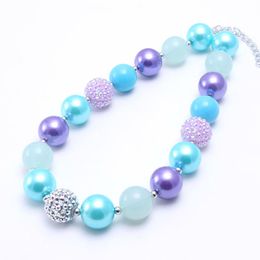 Wholesale Purple+Blue Colour Beads Kid Chunky Necklace Newest Fashion DIY Bubblegum Bead Chunky Necklace Children Jewellery For Toddler Girls