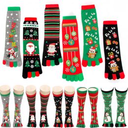 Christmas Five Finger Socks Decorations Knee High Hosiery Girls Warm Stockings Dress Socks Footwear Xmas Gifts Wrap Socks XD21238