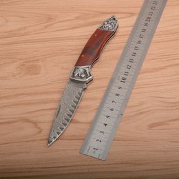 Top Quality Damascus Steel Pocket Folding Knife Drop Point Blade Rosewood Handle Outdoor EDC Gift Knives